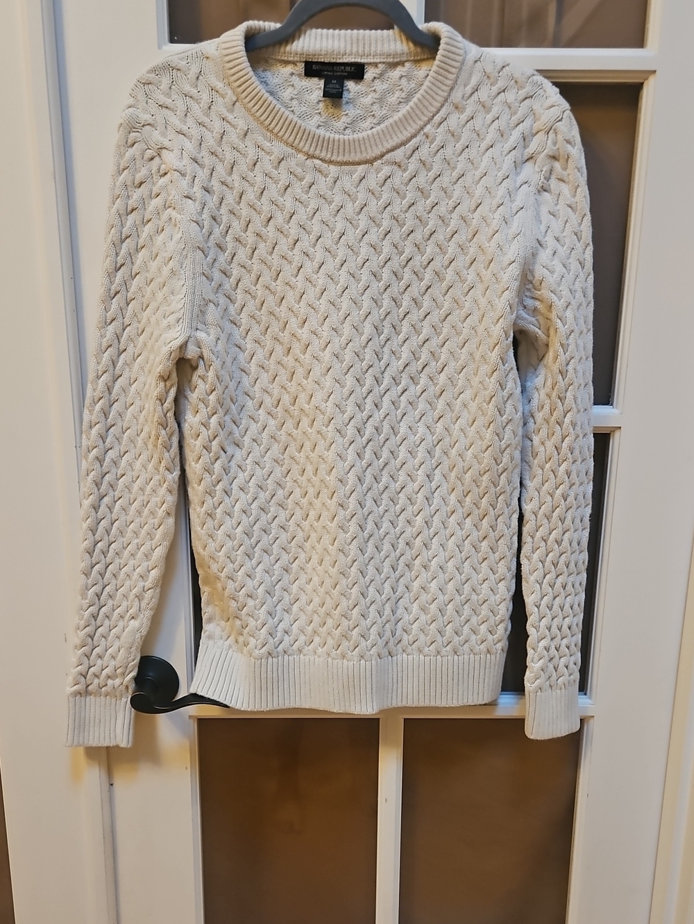 Banana Republic Ivory Cable-Knit Crewneck Sweater